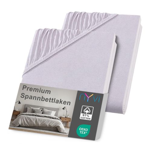 4255636638615 - NYVI Spannbettlaken DreamScience Premium - Komfort Spannbetttuch 190g m² Einlaufschutz Bügelfrei mit Gummizug Farbesilber Größe180x200 - 200x200 cm (2er Pack)