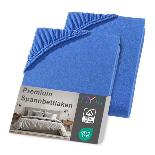 4255636638790 - NYVI Spannbettlaken DreamScience Premium - Komfort Spannbetttuch 190g m² Einlaufschutz Bügelfrei mit Gummizug Farberoyalblau Größe180 - 200x220 + 40 cm Boxspringbett (2er Pack)