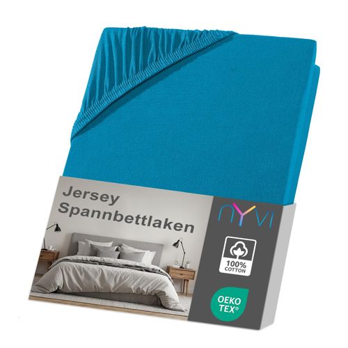 4255636631166 - NYVI Jersey Spannbettlaken DreamScience für Matratzen bis 22 cm Höhe - Weich & Anschmiegsam Rundumgummizug Bügelfrei Farbepetrol Größe180x200 - 200x200 cm