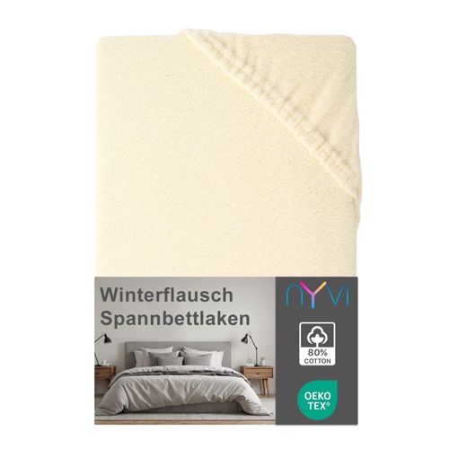 4255636634457 - NYVI Spannbettlaken DreamScience Winterflausch für Matratzen bis 22 cm Höhe - Wärmendes & Kuschelweiches Winter Bettlaken Spannbetttuch Farbenatur Größe180x200 - 200x200 cm