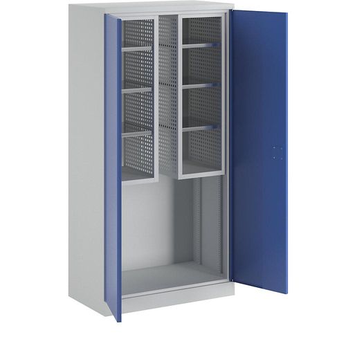 4061753071453 - Geräte- und Putzmittelschrank Breite 1000 mm Vollblechtüren   2 Regalboxen lichtgrau   enzianblau kaiserkraft