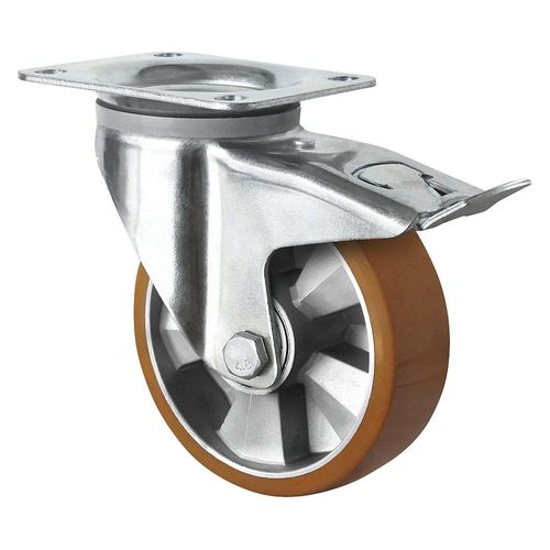 4260654031782 - eurokraft basic PU-Reifen auf Alu-Felge Rad-Ø x Breite 125 x 50 mm ab 2 Stk Lenkrolle mit Doppelstopp 4260654031782 - eurokraft basic PU-Reifen auf Alu-Felge Rad-Ø x Breite 125 x 50 mm ab 2 Stk Lenkrolle mit Doppelstopp