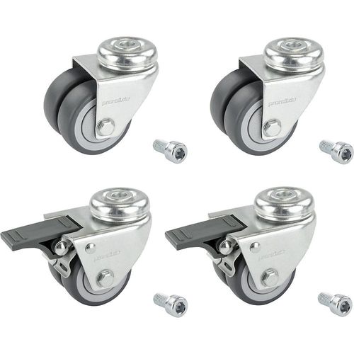 4251260116215 - Set Doppelrollen aus thermoplastischen Gummireifen 4 Lenkrollen davon 2 mit Doppelstopp mit Rückenloch Rad-Ø x Breite 50 x 19 mm Kugellager Proroll 4251260116215 - Set Doppelrollen aus thermoplastischen Gummireifen 4 Lenkrollen davon 2 mit Doppelstopp mit Rückenloch Rad-Ø x Breite 50 x 19 mm Kugellager Proroll
