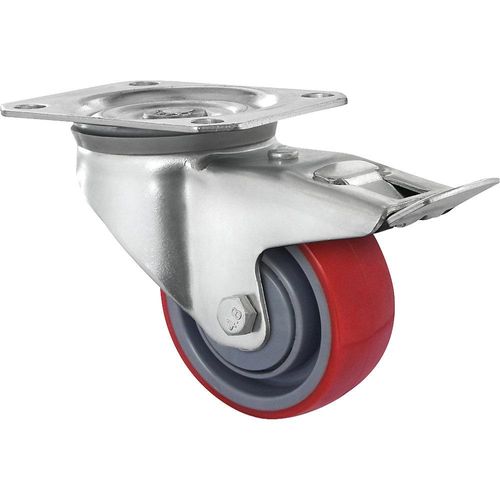4260654032291 - eurokraft basic PU-Reifen rot auf Polyamidfelge Rad-Ø x Breite 80 x 32 mm ab 2 Stk Lenkrolle mit Doppelstopp 4260654032291 - eurokraft basic PU-Reifen rot auf Polyamidfelge Rad-Ø x Breite 80 x 32 mm ab 2 Stk Lenkrolle mit Doppelstopp