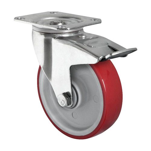 4260475212414 - eurokraft basic PU-Reifen rot auf Polyamidfelge Rad-Ø x Breite 160 x 46 mm ab 2 Stk Lenkrolle mit Doppelstopp 4260475212414 - eurokraft basic PU-Reifen rot auf Polyamidfelge Rad-Ø x Breite 160 x 46 mm ab 2 Stk Lenkrolle mit Doppelstopp