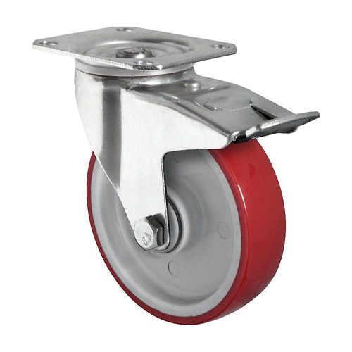 4260390225643 - eurokraft basic PU-Reifen rot auf Polyamidfelge Rad-Ø x Breite 100 x 32 mm ab 2 Stk Lenkrolle mit Doppelstopp 4260390225643 - eurokraft basic PU-Reifen rot auf Polyamidfelge Rad-Ø x Breite 100 x 32 mm ab 2 Stk Lenkrolle mit Doppelstopp
