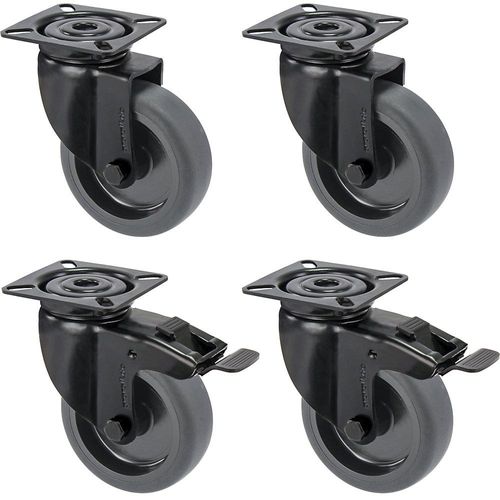 4251260118097 - Gummireifen schwarz thermoplastisch mit Montageplatte Set-Angebot 2 Lenkrollen mit Doppelstopp und 2 Lenkrollen Rad-Ø x Breite 100 x 25 mm Proroll 4251260118097 - Gummireifen schwarz thermoplastisch mit Montageplatte Set-Angebot 2 Lenkrollen mit Doppelstopp und 2 Lenkrollen Rad-Ø x Breite 100 x 25 mm Proroll
