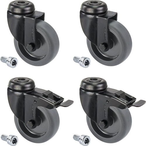 4251260118059 - Gummireifen schwarz thermoplastisch mit Rückenloch Set-Angebot 4 Lenkrollen davon 2 mit Doppelstopp Rad-Ø x Breite 100 x 25 mm Proroll 4251260118059 - Gummireifen schwarz thermoplastisch mit Rückenloch Set-Angebot 4 Lenkrollen davon 2 mit Doppelstopp Rad-Ø x Breite 100 x 25 mm Proroll
