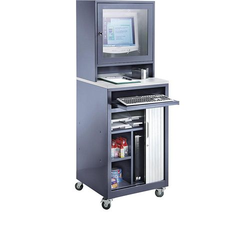 4061753023452 - Computer-Rollladenschrank für Bildschirm bis 20\ fahrbar blaugrau kaiserkraft