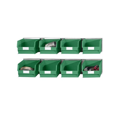 4053133005813 - Einhängeschienen-Set mit Sichtlagerkästen 2 Schienen 8 Kästen grün kaiserkraft