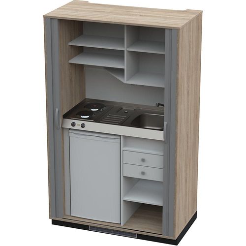 4021177249654 - Schrankküche mit Jalousiefront 2 Massekochfelder Becken rechts Eiche anthrazit 1956 x 1200 x 650 mm kaiserkraft