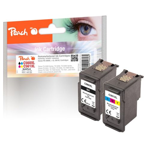7640460546262 - C560 XLBK 2 Druckerpatronen XL (bk col) ersetzt Canon PG-560XLBK CL-561XLC 3712C006 für zB Canon Pixma TS 7450 a Canon Pixma TS 5350 a (wiederaufbereitet)