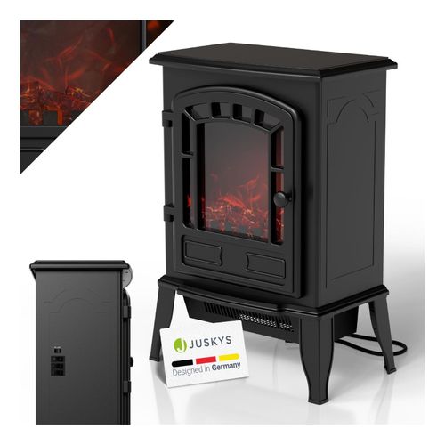 4262437185804 - Elektrokamin 2000 W – Schwarz mit Flammeneffekt & 2 Heizstufen für Zuhause inkl Thermostat