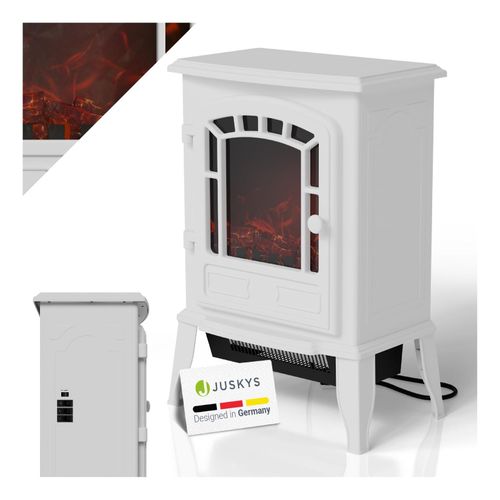 4262437185811 - Elektrokamin 2000 W – Weiß mit Flammeneffekt & 2 Heizstufen für Zuhause inkl Thermostat