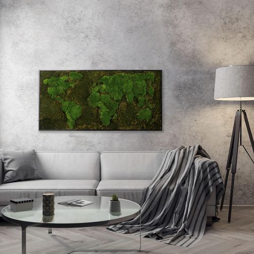 4032295091742 - Bild mit Rahmen BÖNNINGHOFF Moosbild Weltkarte\ Bilder Gr B H T 120 cm x 60 cm x 55 cm Moos-Weltkarte Querformat 1 St grün Bilder mit Rahmen jedes Bild ein Unikat