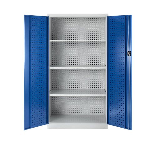 4061753283894 - Werkzeugschrank mit Lochprägung 3 Fachböden Türen enzianblau kaiserkraft