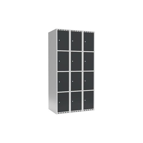 7042423058742 - 4er-Schließfachschrank Fydor 3 Abteile lichtgrau   grau B 900 mm 3 Abteile flache Dachform Zylinderschloss kaiserkraft