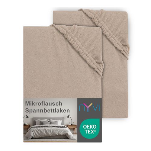 4255636639599 - NYVI Spannbettlaken DreamScience Mikroflausch - Kuschelweiches & Wärmendes Bettlaken Spannbetttuch Farbenougat Größe90x200 - 100x200 cm (2er Pack)
