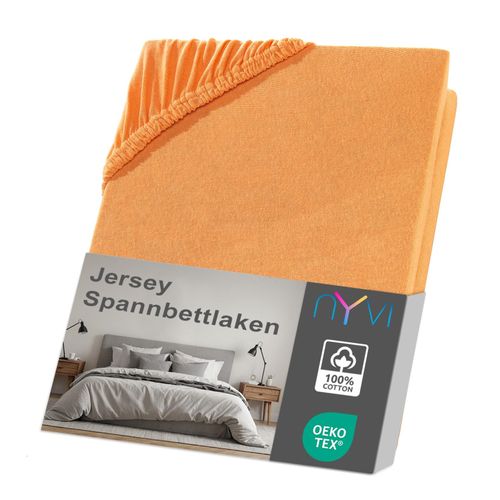 4255636630961 - NYVI Jersey Spannbettlaken DreamScience für Matratzen bis 22 cm Höhe - Weich & Anschmiegsam Rundumgummizug Bügelfrei Farbeorange Größe140x200 - 160x200 cm