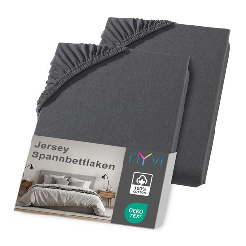 4255636635522 - NYVI Jersey Spannbettlaken DreamScience für Matratzen bis 22 cm Höhe - Weich & Anschmiegsam Rundumgummizug Bügelfrei Farbeanthrazit Größe120x200 - 130x200 cm (2er Pack) 4255636635522 - NYVI Jersey Spannbettlaken DreamScience für Matratzen bis 22 cm Höhe - Weich & Anschmiegsam Rundumgummizug Bügelfrei Farbeanthrazit Größe120x200 - 130x200 cm (2er Pack)