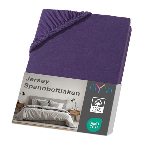 4255636631227 - NYVI Jersey Spannbettlaken DreamScience für Matratzen bis 22 cm Höhe - Weich & Anschmiegsam Rundumgummizug Bügelfrei Farbeaubergine Größe180x200 - 200x200 cm