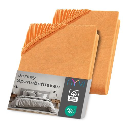 4255636636239 - NYVI Jersey Spannbettlaken DreamScience für Matratzen bis 22 cm Höhe - Weich & Anschmiegsam Rundumgummizug Bügelfrei Farbeorange Größe180x200 - 200x200 cm (2er Pack)