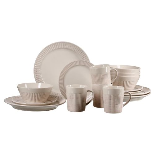 4006344747126 - Kombiservice RITZENHOFF & BREKER Kreta Geschirr-Sets Gr 16 tlg beige (creme) Geschirr-Sets für 4 Personen Geschirr-Set Streifenrelief erdige Braun-Akzente
