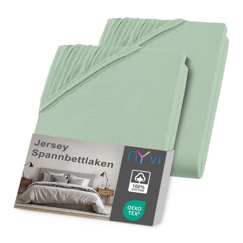 4255636635737 - NYVI Jersey Spannbettlaken DreamScience für Matratzen bis 22 cm Höhe - Weich & Anschmiegsam Rundumgummizug Bügelfrei Farbeeukalyptus Größe90x200 - 100x200 cm (2er Pack) 4255636635737 - NYVI Jersey Spannbettlaken DreamScience für Matratzen bis 22 cm Höhe - Weich & Anschmiegsam Rundumgummizug Bügelfrei Farbeeukalyptus Größe90x200 - 100x200 cm (2er Pack)