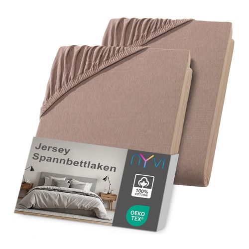 4255636636321 - NYVI Jersey Spannbettlaken DreamScience für Matratzen bis 22 cm Höhe - Weich & Anschmiegsam Rundumgummizug Bügelfrei Farbenougat Größe180x200 - 200x200 cm (2er Pack)