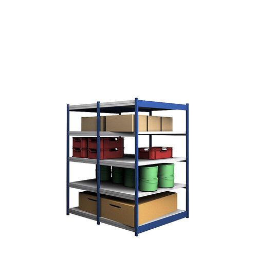 4250623732093 - Stabil-Steckregal doppelseitig Regalhöhe 2000 mm blau verzinkt Bodenbreite 1325 mm Grundregal Breite x Tiefe 1325 x 800 mm hofe