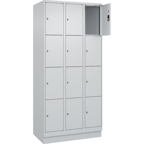 4068192025603 - 4er-Schließfachschrank Evolo PLUS 3 Abteile lichtgrau B 900 mm 12 Fächer mit Bodensockel Zylinderschloss kaiserkraft