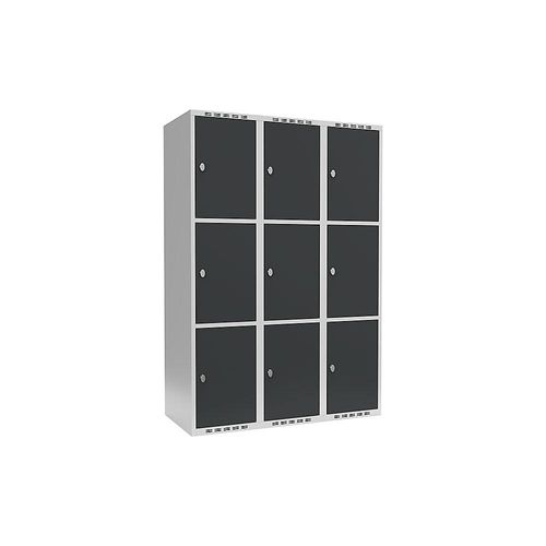 7042423062251 - 3er-Schließfachschrank Fydor 3 Abteile lichtgrau   grau B 1200 mm 3 Abteile flache Dachform Vorhängeschloss kaiserkraft