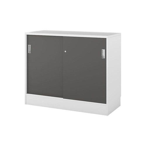 5905745101560 - Schrank Chicago mit Schiebetüren HxBxT 948 x 1215 x 400 mm weiß gebürstet   dunkelgrau kaiserkraft