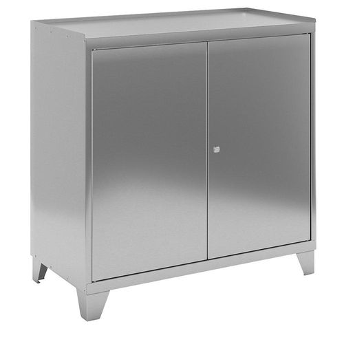 4061753116789 - Edelstahl-Werkzeugschrank mit Stollenfüßen mit 2 Fachböden 2 Schubladen 70 mm HxBxT 1000 x 1000 x 500 mm kaiserkraft