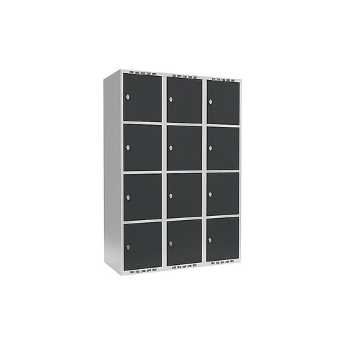 7042423062374 - 4er-Schließfachschrank Fydor 3 Abteile lichtgrau   grau B 1200 mm 3 Abteile flache Dachform Vorhängeschloss kaiserkraft