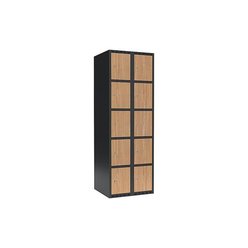 7042424846287 - 5er-Schließfachschrank Fydor 2 Abteile grau   Eiche B 600 mm 2 Abteile flache Dachform Zylinderschloss kaiserkraft