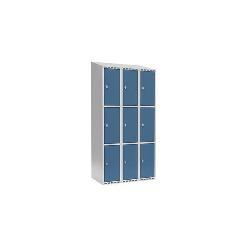 7042424833980 - 3er-Schließfachschrank Fydor 3 Abteile lichtgrau brillantblau B 900 mm 3 Abteile schräge Dachform Vorhängeschloss kaiserkraft 7042424833980 - 3er-Schließfachschrank Fydor 3 Abteile lichtgrau brillantblau B 900 mm 3 Abteile schräge Dachform Vorhängeschloss kaiserkraft