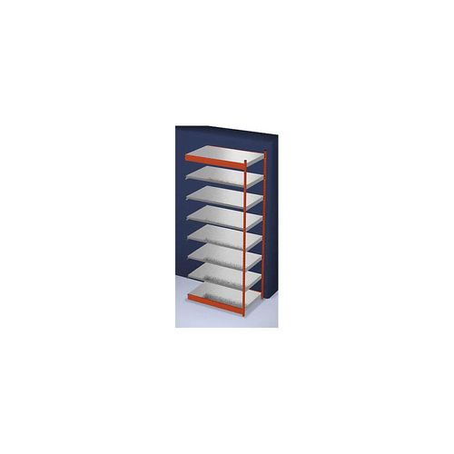 4250623734431 - Stabil-Steckregal einseitig Regalhöhe 3000 mm orange verzinkt Bodenbreite 1325 mm Anbauregal Breite x Tiefe 1325 x 800 mm hofe