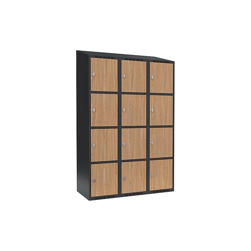 7042424834437 - 4er-Schließfachschrank Fydor 3 Abteile grau   Eiche B 1200 mm 3 Abteile schräge Dachform Vorhängeschloss kaiserkraft