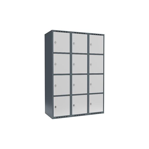 7042424834857 - 4er-Schließfachschrank Fydor 3 Abteile blaugrau   lichtgrau B 1200 mm 3 Abteile flache Dachform Vorhängeschloss kaiserkraft