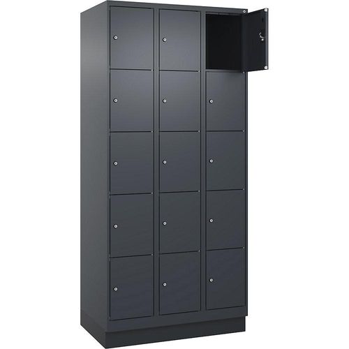 4068192025900 - 5er-Schließfachschrank Evolo PLUS 3 Abteile grau B 900 mm 15 Fächer mit Bodensockel Zylinderschloss kaiserkraft