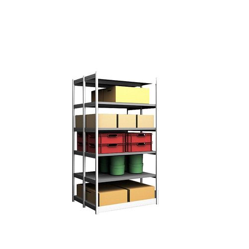 4250623733649 - Stabil-Steckregal doppelseitig Regalhöhe 2500 mm lichtgrau verzinkt Bodenbreite 1325 mm Grundregal Breite x Tiefe 1325 x 500 mm hofe