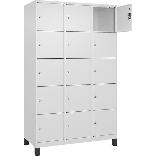 4068192017301 - 5er-Schließfachschrank Evolo PLUS 3 Abteile weiß B 1200 mm 15 Fächer mit breiten Füßen Zylinderschloss kaiserkraft