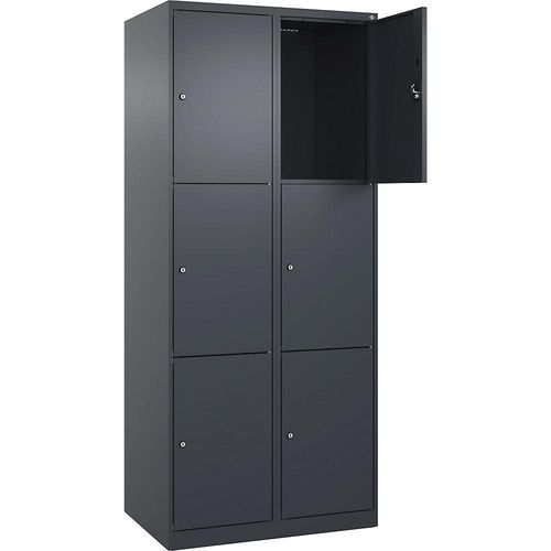 4068192004219 - 3er-Schließfachschrank Evolo PLUS 2 Abteile grau B 800 mm 6 Fächer mit Bodengleitern Zylinderschloss kaiserkraft