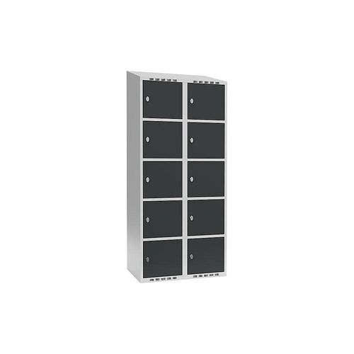 7042423042550 - 5er-Schließfachschrank Fydor 2 Abteile lichtgrau   grau B 800 mm 2 Abteile schräge Dachform Vorhängeschloss kaiserkraft