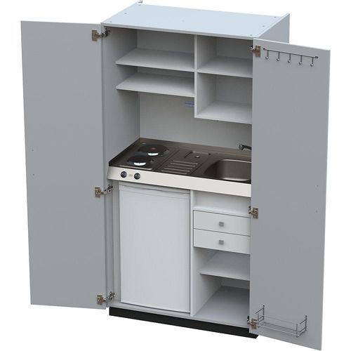 4021176321214 - Schrankküche mit Flügeltüren 2 Massekochfelder Becken rechts grau 1956x1000x650 mm kaiserkraft