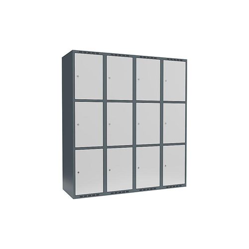 7042424853063 - 3er-Schließfachschrank Fydor 4 Abteile blaugrau   lichtgrau B 1200 mm 4 Abteile flache Dachform Zylinderschloss kaiserkraft