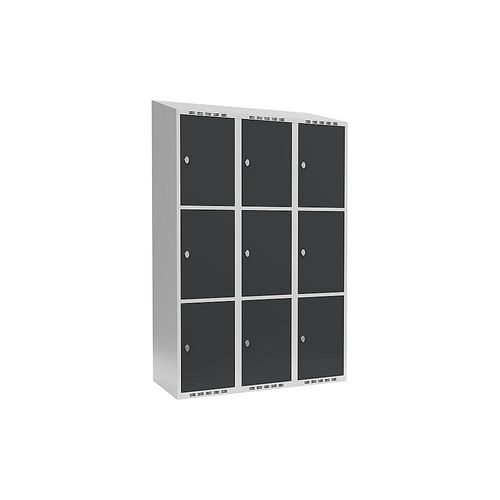7042423042208 - 3er-Schließfachschrank Fydor 3 Abteile lichtgrau   grau B 1200 mm 3 Abteile schräge Dachform Vorhängeschloss kaiserkraft