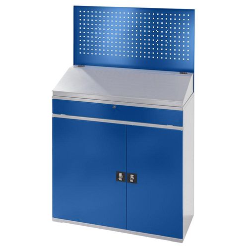 4040376921154 - Computer-Arbeitsstation Lochwand Schreibpult Ausziehboden Schublade Breite 1100 mm anthrazit   enzianblau RAU