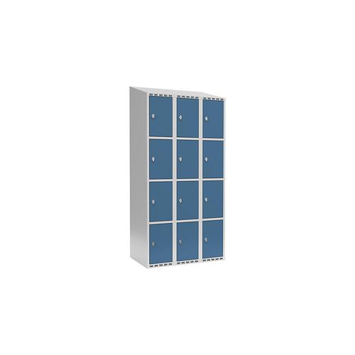 7042424834024 - 4er-Schließfachschrank Fydor 3 Abteile lichtgrau   brillantblau B 900 mm 3 Abteile schräge Dachform Vorhängeschloss kaiserkraft